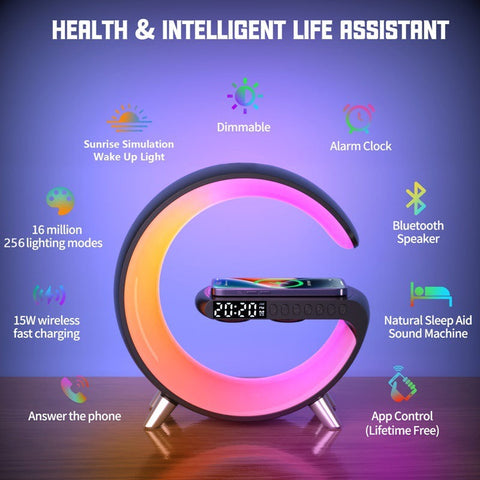 New Intelligent Bluetooth Speaker, Projection Lamp, Rechargeable Bedside Night Light, Sunrise, Wake-Up Lamp, Polar Atmosphere Table Lamp and Wireless