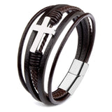 Men's Cross Bracelets Leather Stainless Steel Magnet Clasp