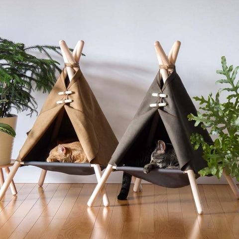 Cute Dog & Cat Canvas Teepee - Portable, Washable