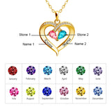 Personalized Heart Pendant Necklace with 2 Birthstones - Custom Engraved