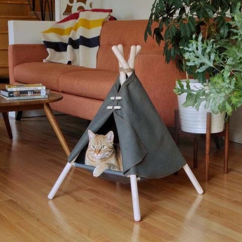 Cute Dog & Cat Canvas Teepee - Portable, Washable