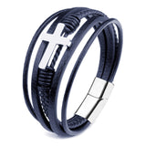 Men's Cross Bracelets Leather Stainless Steel Magnet Clasp