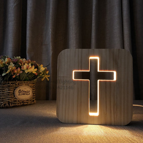 USB 3D LED Luminaria Wood Night Light