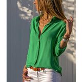 Spring Summer Elegant Long Sleeve Solid V-Neck Chiffon Blouse