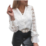 Women Sexy White Lace Patchwork Blouse