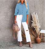 Spring Casual Linen Cotton Women Blouse
