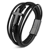 Men's Cross Bracelets Leather Stainless Steel Magnet Clasp