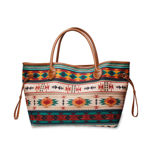 Large Capacity Tote Bag Mixed Color Tribal Hand Shoulder Bag