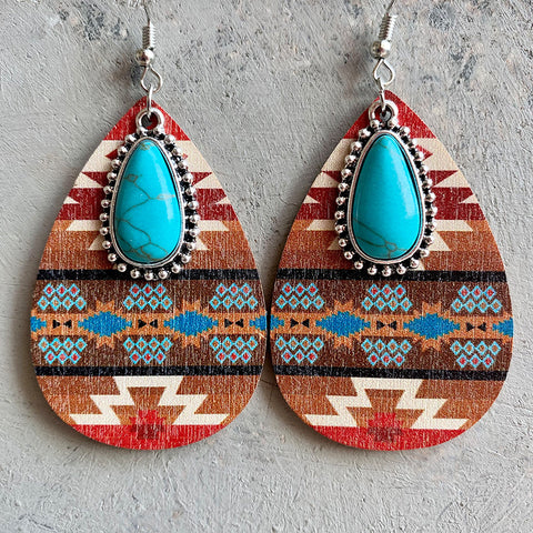 Women's Turquoise Pendant Retro Ethnic Style Fashion Earrings