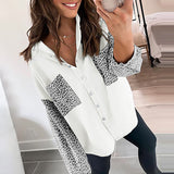 Cardigan Top Long-Sleeved Shirt/Jacket Pocket Leopard Print Lapel