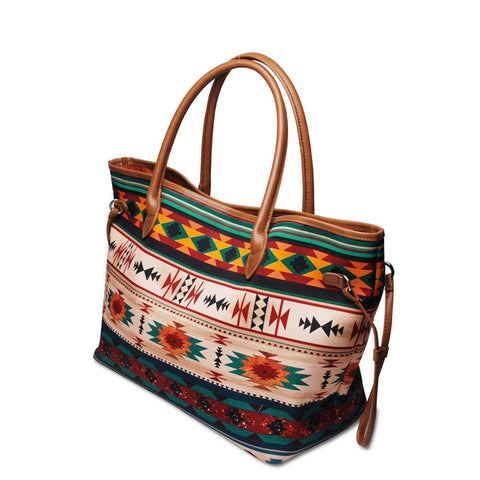 Large Capacity Tote Bag Mixed Color Tribal Hand Shoulder Bag