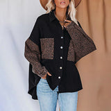 Cardigan Top Long-Sleeved Shirt/Jacket Pocket Leopard Print Lapel