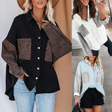 Cardigan Top Long-Sleeved Shirt/Jacket Pocket Leopard Print Lapel