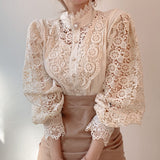 Women Sexy White Lace Patchwork Blouse