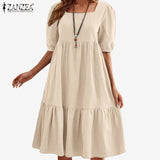 ZANZEA Bohemian Solid Color Elegant Sundress