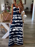 Women V Neck Boho Summer Tie-Dyed, Short Sleeve, Long Dress