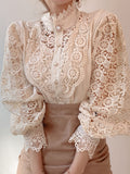 Women Sexy White Lace Patchwork Blouse