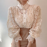 Women Sexy White Lace Patchwork Blouse