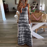 Women V Neck Boho Summer Tie-Dyed, Short Sleeve, Long Dress