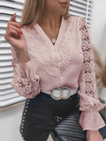 Women Sexy White Lace Patchwork Blouse