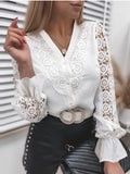 Women Sexy White Lace Patchwork Blouse