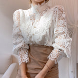 Women Sexy White Lace Patchwork Blouse