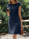 Summer O-Neck Zipper, Short Sleeve Sundress