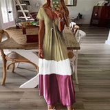 Women V Neck Boho Summer Tie-Dyed, Short Sleeve, Long Dress