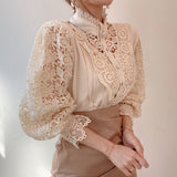 Women Sexy White Lace Patchwork Blouse