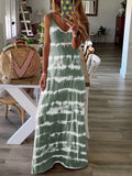 Women V Neck Boho Summer Tie-Dyed, Short Sleeve, Long Dress