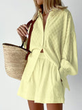Women's Two Piece Jacquard Loose Shorts with Long Sleeved Shirt