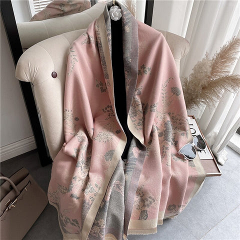 Dual Thick Winter Floral Pashmina Shawls and Cashmere Wraps