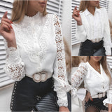 Women Sexy White Lace Patchwork Blouse