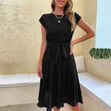 Women's Lace-up Solid Color Pleated Dress