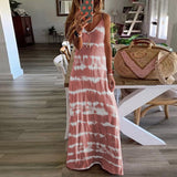 Women V Neck Boho Summer Tie-Dyed, Short Sleeve, Long Dress