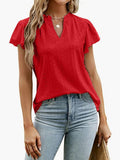 Ladies Elegant Casual Hollow-out V Neck Short Sleeve Shirt