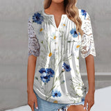 Women's lace long-sleeved slim-fit V-neck solid color Spring Summer blouse