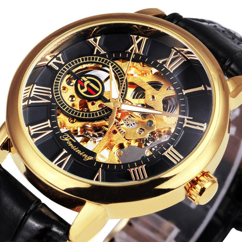 Men's Luxury Black Gold Skeleton Watches