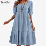 ZANZEA Bohemian Solid Color Elegant Sundress