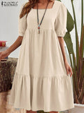 ZANZEA Bohemian Solid Color Elegant Sundress