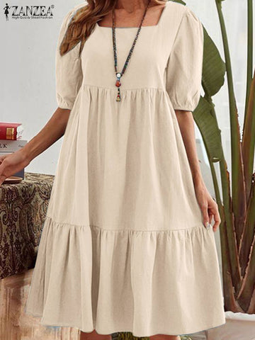 ZANZEA Bohemian Solid Color Elegant Sundress