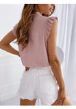 Women's Summer Sleeveless Casual Loose Ruffle Lace Up Tie Bow Shirt
