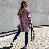 Retro Spring Autumn Long Sleeve Plaid Women's Oversized Blouse