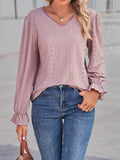 Casual Lace V-neck Long Sleeve Ruffle Women Blouse