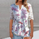 Women's lace long-sleeved slim-fit V-neck solid color Spring Summer blouse