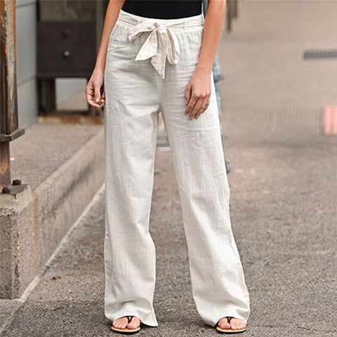 Women Elastic Lace Up Straight Pants