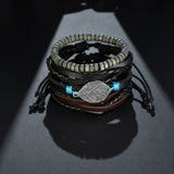 MeMolissa Braided Wrap Leather Men's Bracelets with Wood Beads Set