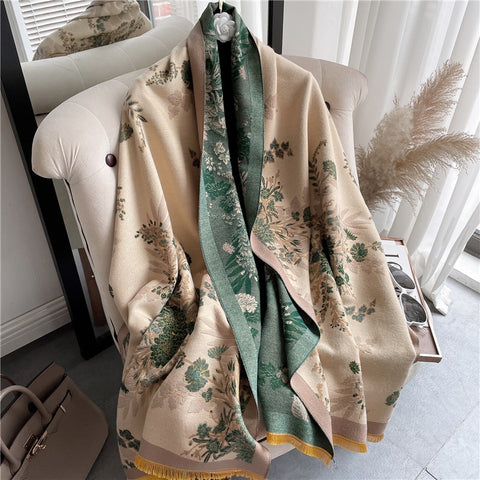 Dual Thick Winter Floral Pashmina Shawls and Cashmere Wraps