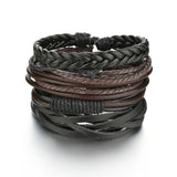 MeMolissa Braided Wrap Leather Men's Bracelets with Wood Beads Set