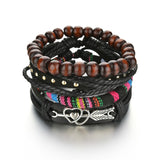 MeMolissa Braided Wrap Leather Men's Bracelets with Wood Beads Set